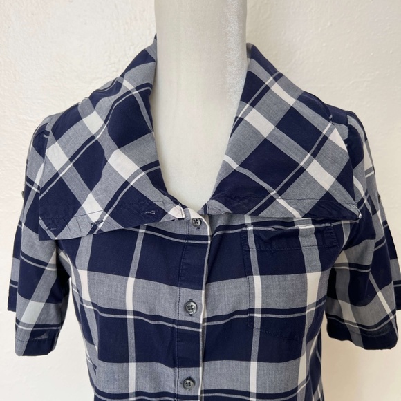 UNIQUE! Banana Republic Short Sleeved Blue Plaid Cotton Button Up Shirt - Picture 2 of 10